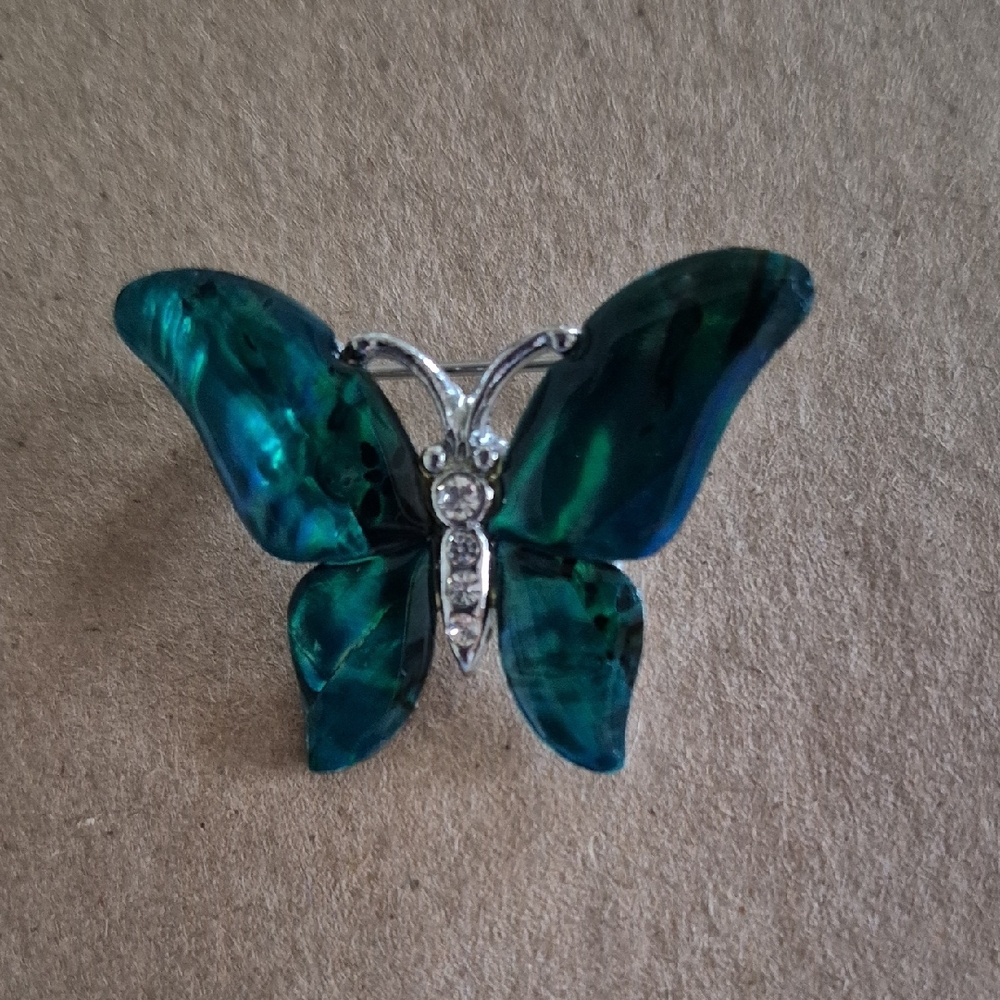 Elegant Blue and Green Butterfly Brooch
